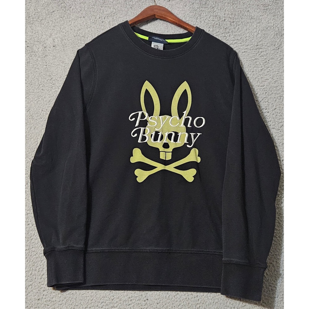 Psycho Bunny Cortland Bunny Crew Neck Sweater Black Men's Small Embroidered Logo